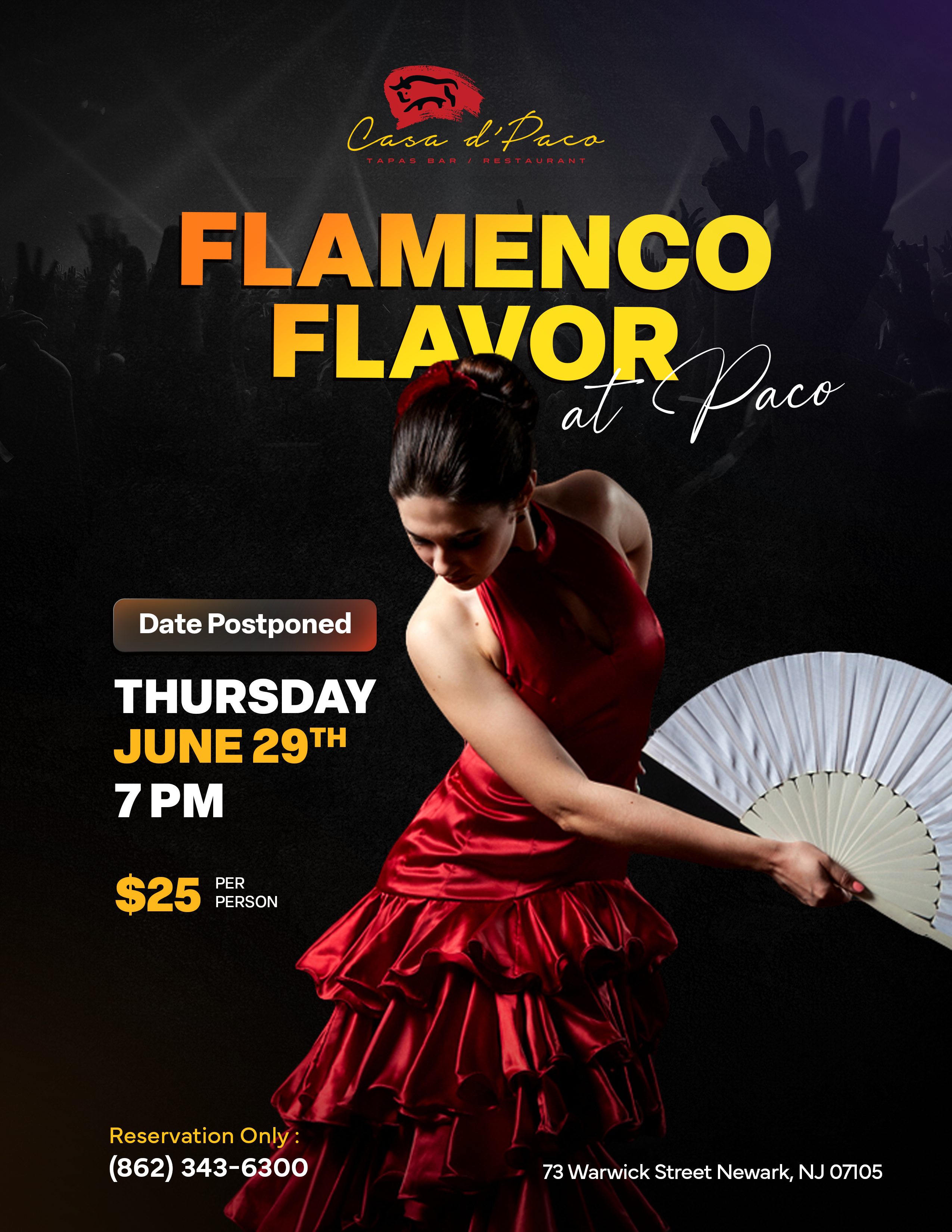 Flamenco Event Flyer Postponed to June 29